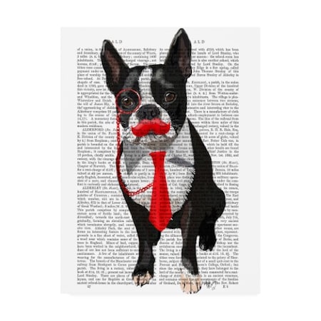 Fab Funky 'Boston Terrier With Red Tie And Moustache' Canvas Art,24x32